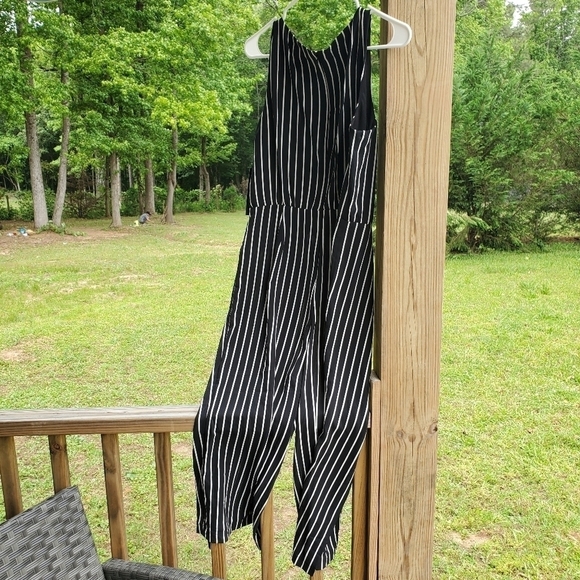 Pants Jumpsuit Suze 12 NWT Black White Pinstripes - Picture 3 of 8
